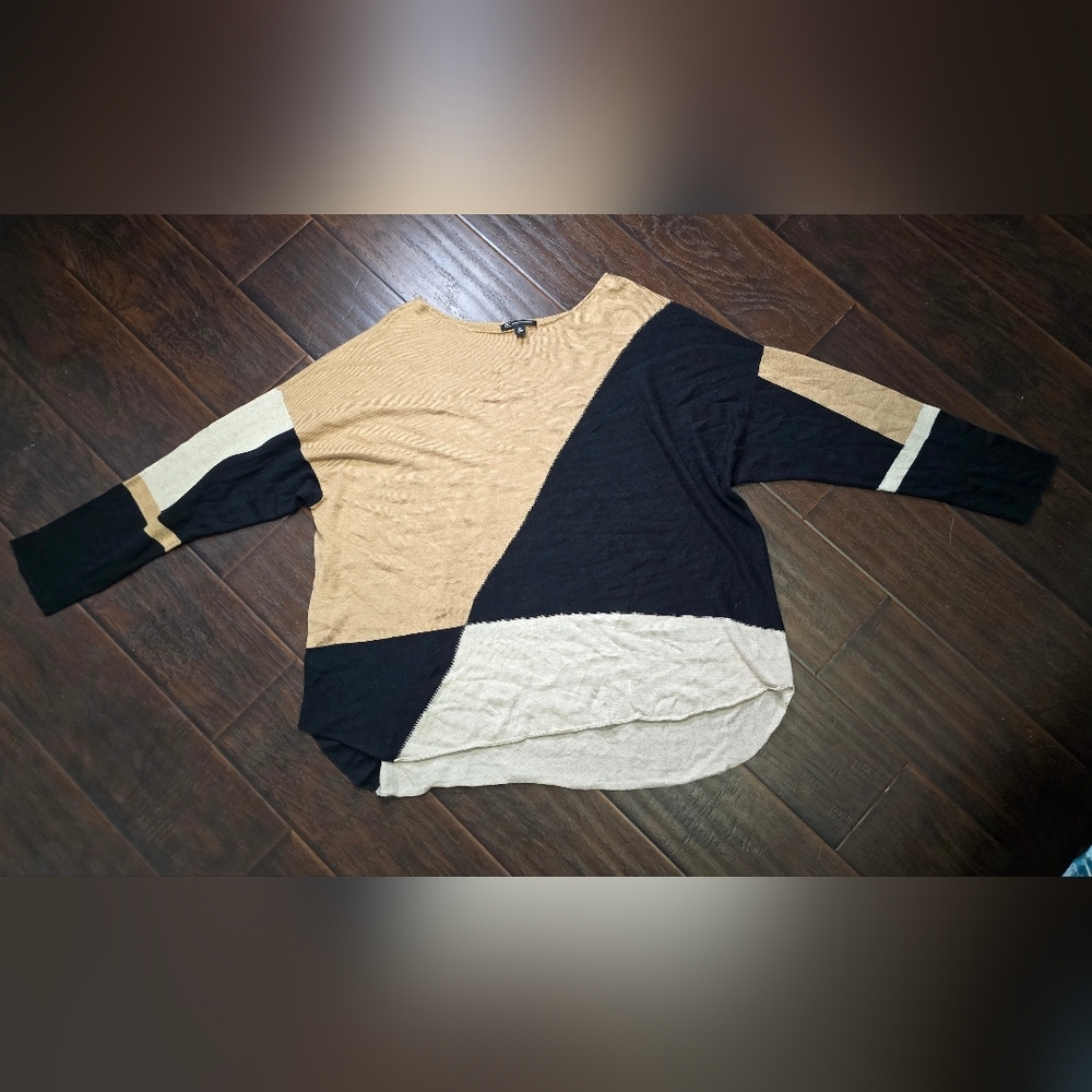 International Concepts Plus Size Tan Colorblock Tunic Long Sleeve Top